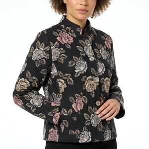 Field Manor Polyester Blend Black Floral Stretch Jacket Women Size L